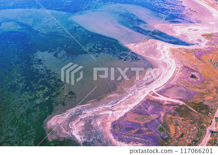 Top view of dry estuary. Land texture. Abstract nature background. Gradient color 117066201