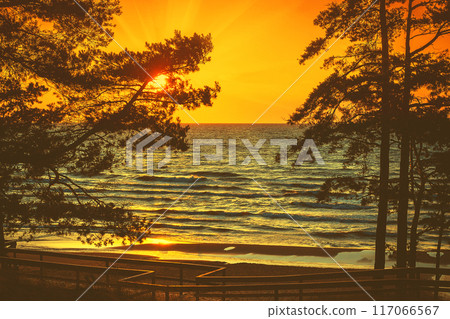 Beautiful sunset over sea 117066567