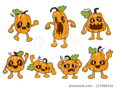 Halloween orange pumpkins, monster Funny pumpkin. Holidays cartoon Halloween orange pumpkins, monster Funny pumpkin. Holidays cartoon 117066582