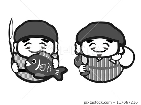 A pop Japanese-style illustration of Ebisu and Daikokuten, two of the Seven Lucky Gods A pop Japanese-style illustration of Ebisu and Daikokuten, two of the Seven Lucky Gods 117067210