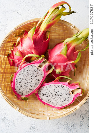 Dragon fruit in a basket Dragon fruit in a basket 117067627