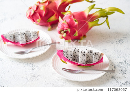 Dragon fruit on a plate 117068067