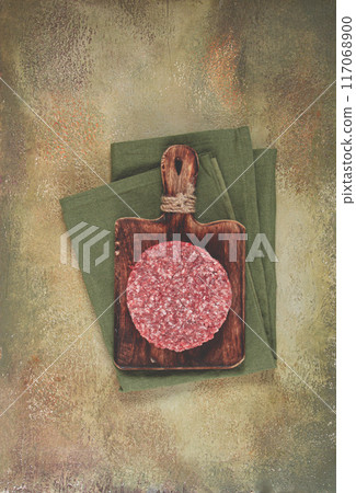 raw cutlets, for burgers, minced meat, handmade, homemade, with spices , top view, no people, raw cutlets, for burgers, minced meat, handmade, homemade, with spices , top view, no people, 117068900