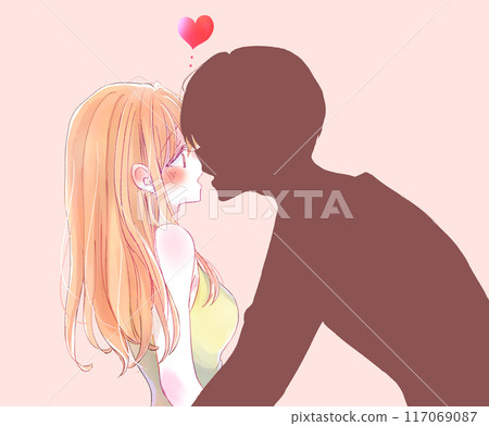 Silhouette of a man kissing a woman 117069087