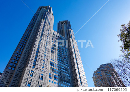 藍天高聳的東京都廳舍(東京都新宿區) 藍天高聳的東京都廳舍(東京都新宿區) 117069203