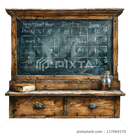 Watercolor for vintage chalkboard with equations clip art element illustration. Back to school concept 117069370