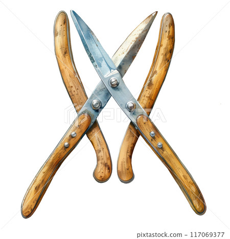 Watercolor for rusty and vintage scissor clip art element illustration 117069377