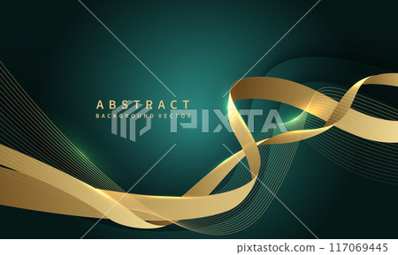 Abstract luxury gold ribbon line wave curve on dark green design modern background vector Abstract luxury gold ribbon line wave curve on dark green design modern background vector 117069445