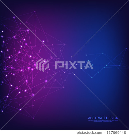 Abstract technology background with connecting the dots and lines. Global network connection, internet technology and digital communication concept. Vector illustration 117069448