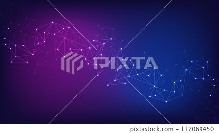 Abstract technology background with connecting the dots and lines. Global network connection, internet technology and digital communication concept. Vector illustration 117069450