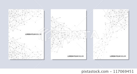 Vector illustration of minimalist design with connecting the dots and lines. Abstract geometric background of science and technology concept. Template for cover brochure, layout, flyer, book, banner. 117069451