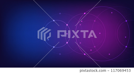 Abstract geometric background with plexus circles. Vector illustration of minimalistic design. 117069453