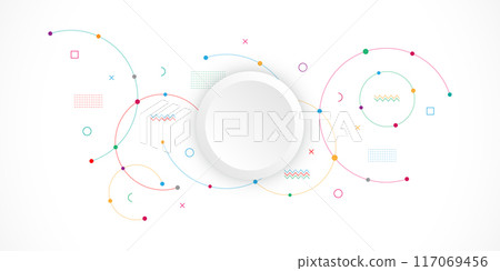Abstract geometric background with plexus circles. Vector illustration of minimalistic design. Abstract geometric background with plexus circles. Vector illustration of minimalistic design. 117069456