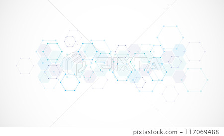 Vector illustration of hexagons pattern. Geometric abstract background with simple hexagonal elements. Creative idea for medical, technology or science design. Vector illustration of hexagons pattern. Geometric abstract background with simple hexagonal elements. Creative idea for medical, technology or science design. 117069488