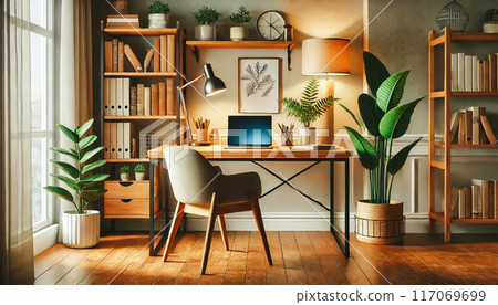 Cozy composition of living room interior with gray armchair, dark pillow, beige sideboard Cozy composition of living room interior with gray armchair, dark pillow, beige sideboard 117069699