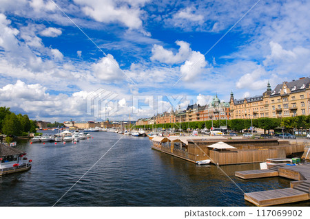 Lake and cityscape of Stockholm, Sweden, from Djurgården Bridge 117069902