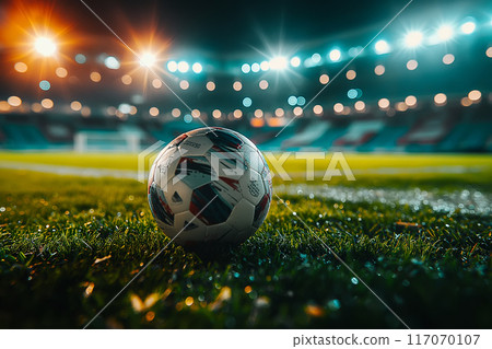Boy soccer player kicking the ball on his leg. Boy soccer player kicking the ball on his leg. 117070107