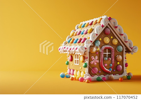 A gingerbread house with candy decorations on it with Generative AI 117070452