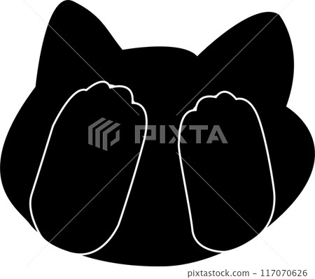 A black cat covers its eyes with its hands A black cat covers its eyes with its hands 117070626