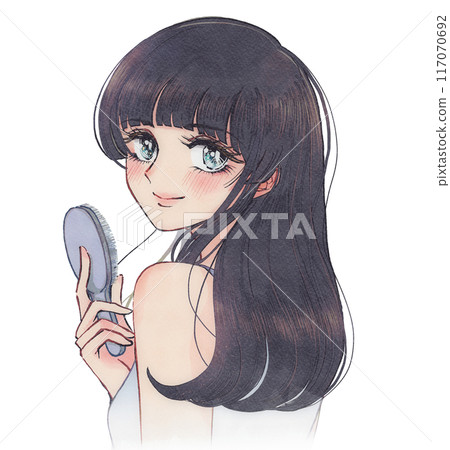 Shiny and beautiful straight hair, illustration of a beautiful black-haired woman 117070692