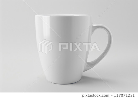 White coffee mug 3D model, isolated on a light background, realistic rendering 117071251