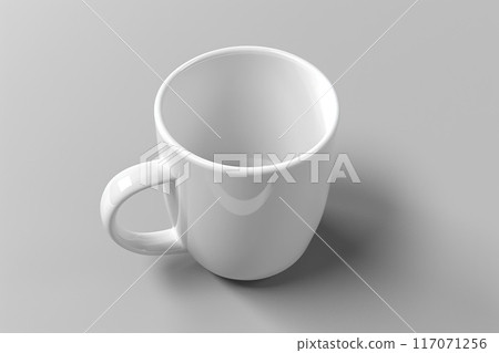 White coffee mug 3D model, top-down view, subtle reflections 117071256
