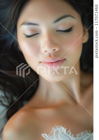 Elegant woman's relaxed face Thai massage soft natural light magazine photography Elegant woman's relaxed face Thai massage soft natural light magazine photography 117071468