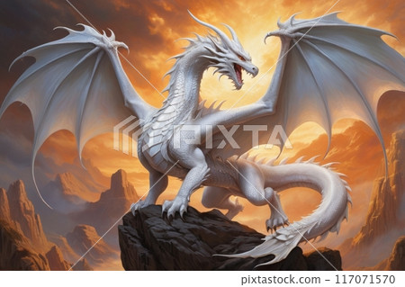 White dragon illuminated by the sunset 117071570