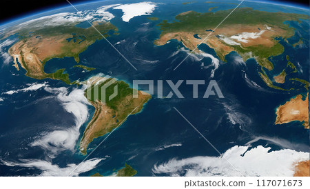 A view of Earth from space, focusing on the intricate balance of its ecosystems and climate 117071673