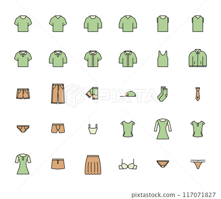 Woman and man clothing outline filled icon set, Vector illustration 117071827