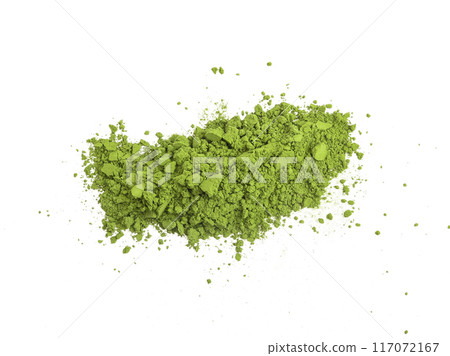 Pile of green matcha powder isolated on white, top view 117072167