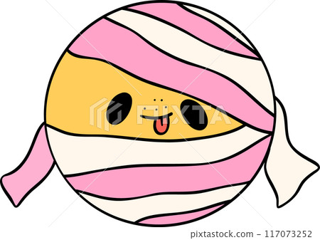 Groovy Retro Halloween smile face icon Cartoon Character Doodle 117073252