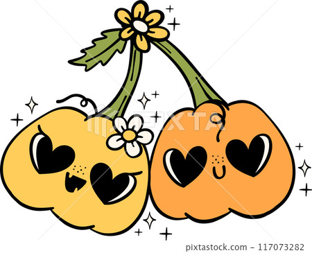 Groovy Retro Halloween Cartoon Character Doodle Hand Drawing  Vibrant Bold Funky Art 117073282