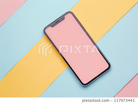 Social media story layouts on blank smartphone screen, pastel background, minimalistic design, clean lines 117073441