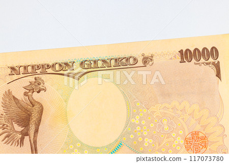 Banknotes of Japan cash money denominations ten thousand yen issued by Nippon ginko national bank rear view Banknotes of Japan cash money denominations ten thousand yen issued by Nippon ginko national bank rear view 117073780
