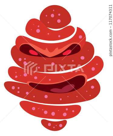 Microbe character. Red infection disease with angry face 117074311