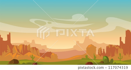 Rock desert landscape. Stone mountain nature scene Rock desert landscape. Stone mountain nature scene 117074319