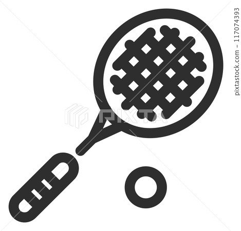 Tennis ball and racket. Game equipment line icon Tennis ball and racket. Game equipment line icon 117074393
