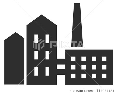 Industrial building black icon. Manufacture factory symbol Industrial building black icon. Manufacture factory symbol 117074423