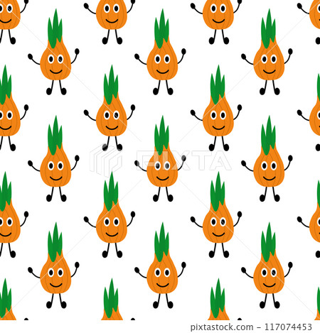 Friendly Onion seamless pattern. Vegetable simple style wallpaper. Vegan raw background. Vegetarian food. Farm market product. Vector flat illustration. Friendly Onion seamless pattern. Vegetable simple style wallpaper. Vegan raw background. Vegetarian food. Farm market product. Vector flat illustration. 117074453