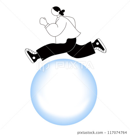 一個女人帶球跑步的向量線圖 一個女人帶球跑步的向量線圖 117074764