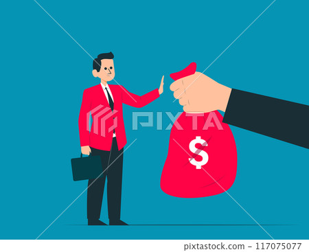 Person stop corruption. Refusing to take bribery money concept Person stop corruption. Refusing to take bribery money concept 117075077