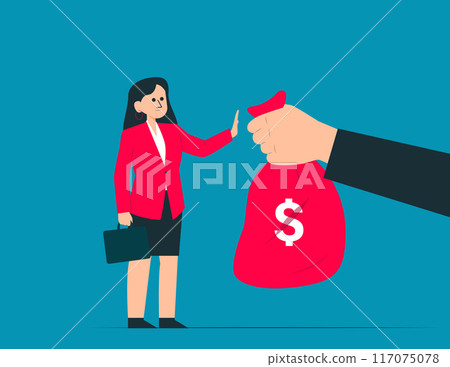 Person stop corruption. Refusing to take bribery money concept Person stop corruption. Refusing to take bribery money concept 117075078