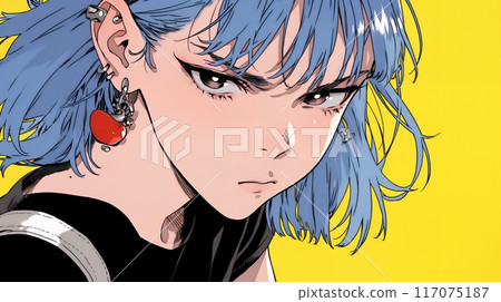 一名年輕女子扭曲嘴巴和臉來表達不愉快的情緒 117075187