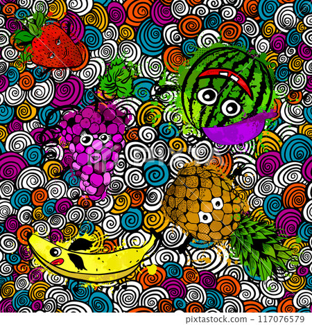 Seamless background fruits. hand drawn. Not AI, Vector illustration 117076579
