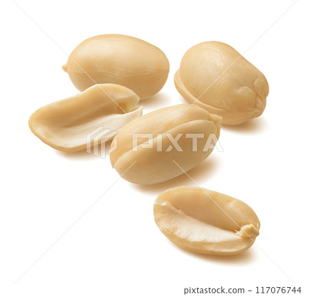 Peeled peanut group isolated on white background 117076744