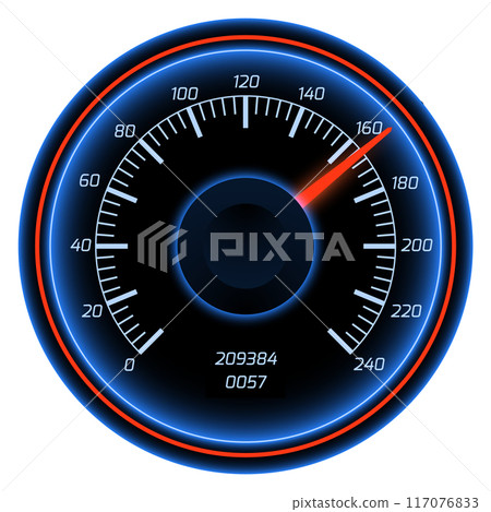 Round speedometer. Colorful tachometer gauge for car dashboard 117076833