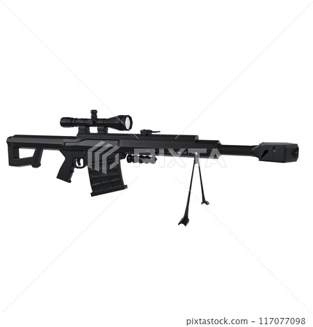 A black military rifle with a scope attached to it 117077098