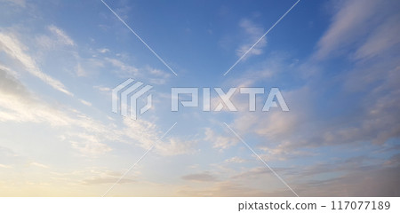 Blue heaven horizon skyline weather background. Blue sky with white clouds Blue heaven horizon skyline weather background. Blue sky with white clouds 117077189