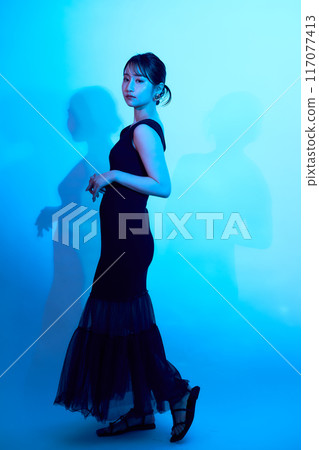 Female portrait with color lighting 117077413